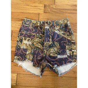 We The Free Women's Paisley Print Distressed Denim High-Waisted Shorts Size 26